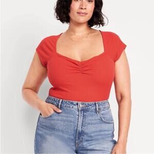 Old Navy Bright Coral Red Double-Layer Cinched Bodysuit